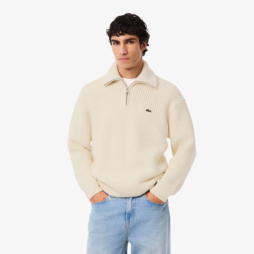 Lacoste - Half Zip High Neck Sweater - Creme Pullover Lacoste