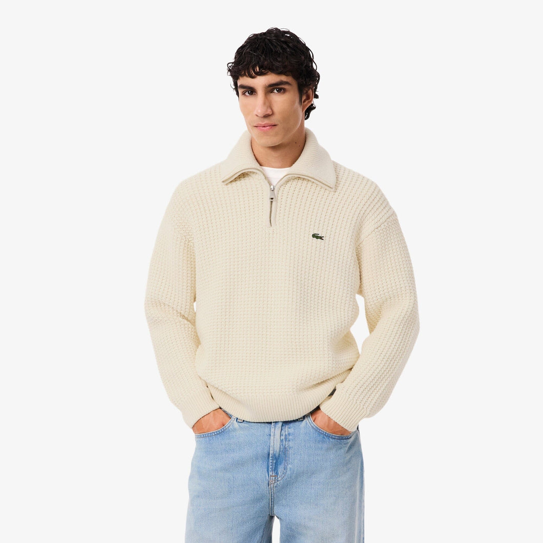 Lacoste - Half Zip High Neck Sweater - Creme Pullover Lacoste