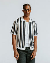 Laden Sie das Bild in den Galerie-Viewer, Wax London - Porto Crochet Knitted Shirt - Ecru And Black Stripe Hemden Wax London
