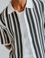 Laden Sie das Bild in den Galerie-Viewer, Wax London - Porto Crochet Knitted Shirt - Ecru And Black Stripe Hemden Wax London
