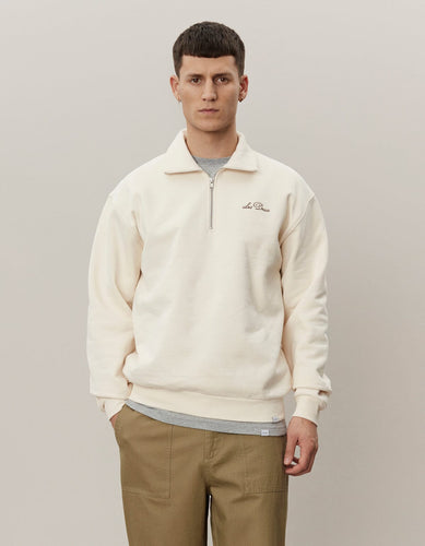 Les Deux - Crew Half-Zip Sweatshirt - Light Ivory / Walnut Sweatshirts Les Deux