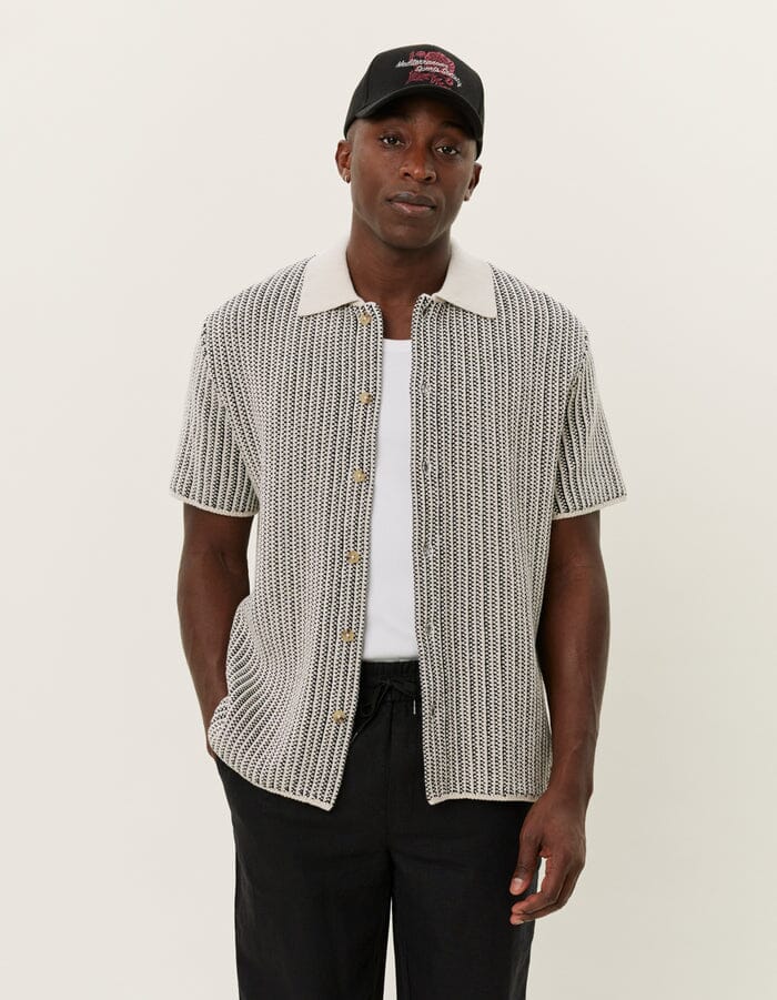 Les Deux - Easton Knitted SS Shirt - Ivory/Black Hemden Les Deux