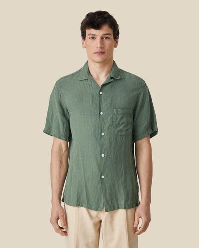 Portuguese Flannel - Linen Camp Collar - Dry Green Hemden Portuguese Flannel