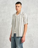 Wax London - Didcot Shirt - Ecru Fleck Striped Hemden Wax London