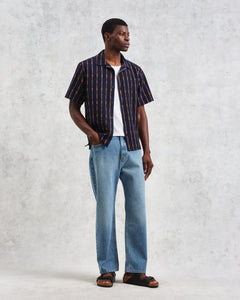 Wax London - Didcot Shirt - Navy Stripe Hemden Wax London