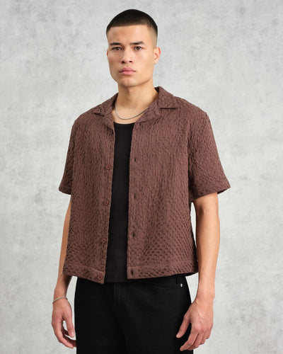 Wax London - Lido Dobby Shirt - Brown Hemden Wax London
