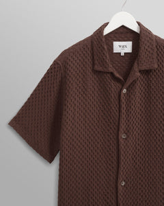 Wax London - Lido Dobby Shirt - Brown Hemden Wax London