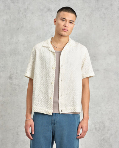 Wax London - Lido Dobby Shirt - Ecru Hemden Wax London