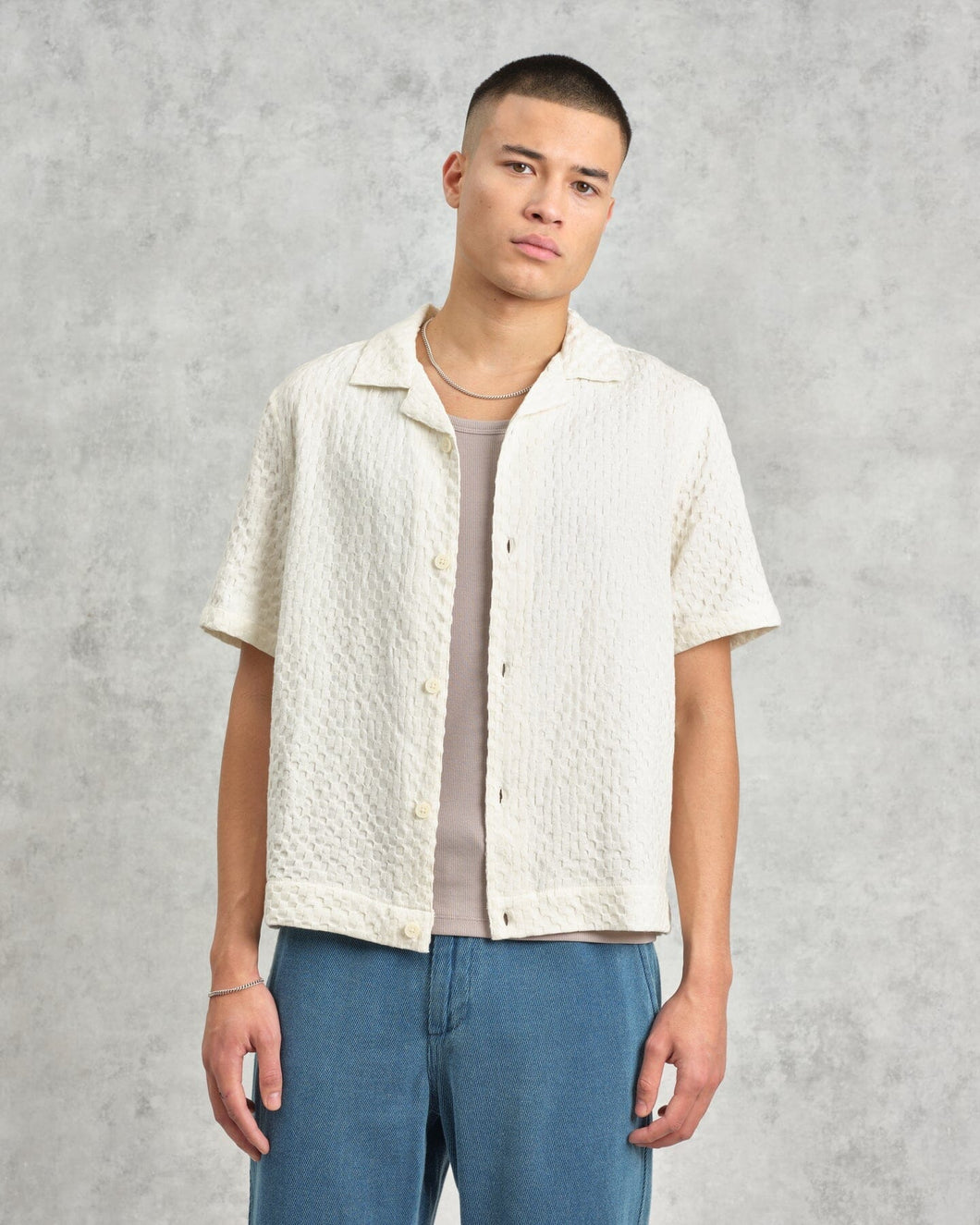 Wax London - Lido Dobby Shirt - Ecru Hemden Wax London