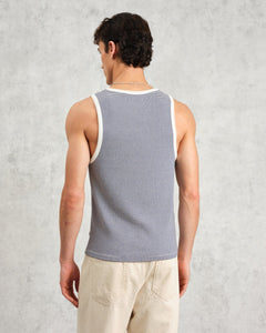 Wax London - Montague Ribbed Vest - Blue/Ecru Striped T-Shirts Wax London