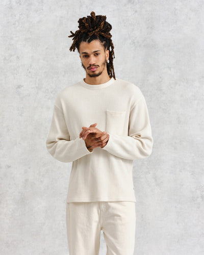 Wax London - Moore Waffle Textured Cotton T-Shirt - Ecru Longsleeves Wax London