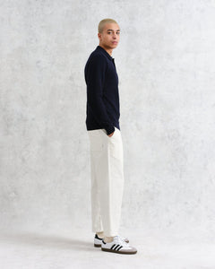 Wax London - Oban Knitted Long Sleeve Polo Shirt - Navy Pullover Wax London