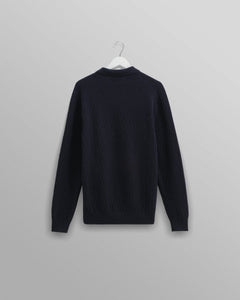 Wax London - Oban Knitted Long Sleeve Polo Shirt - Navy Pullover Wax London