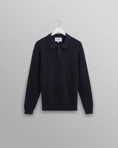 Wax London - Oban Knitted Long Sleeve Polo Shirt - Navy Pullover Wax London