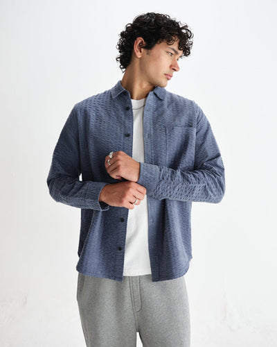 Wax London - Shelly Seersucker Corduroy Hemd - Blue Hemden Wax London