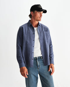 Wax London - Shelly Seersucker Corduroy Hemd - Blue Hemden Wax London